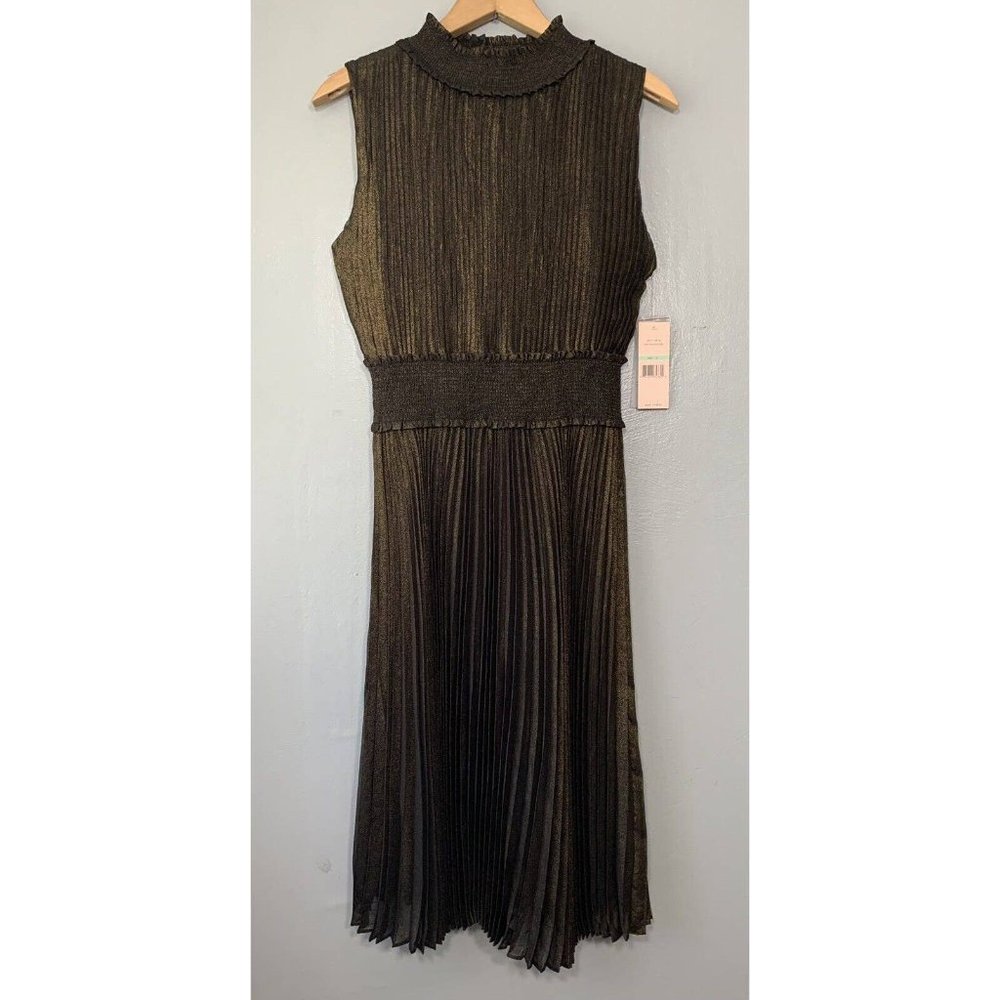 Nanette Lepore Size 8 Black Metallic Pleated High Neck Party Night Out Dress NWT